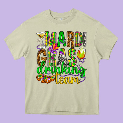 Mardi Gras Drinking Team Heavy Core Tee Designed By Howdyjamesfarm