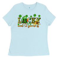 Baby Blue Lucky and i gnome it St. Patrick's Day Ladies Tee - CowGirlArtShop