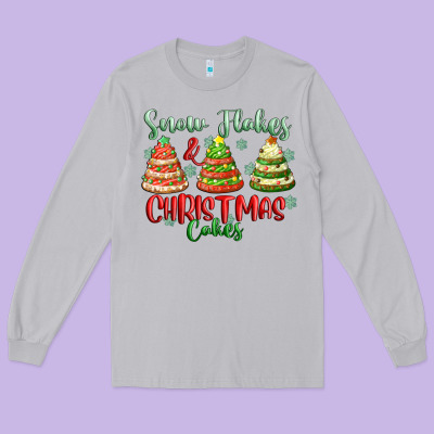 Snow Flakes And Christmas Cakes Long Sleeve Tee Designed By Fadigitalartstudio