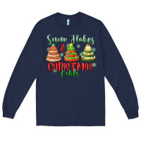 Navy snow flakes and christmas cakes Long Sleeve Tee - FaDigitalArtStudio