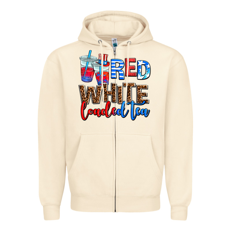 Red White Loaded Tea Zipper Hoodie by AdoDesignShop | Teevron