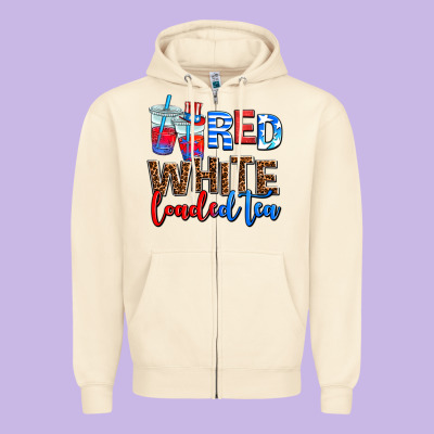 Red White Loaded Tea Zipper Hoodie Designed By Adodesignshop