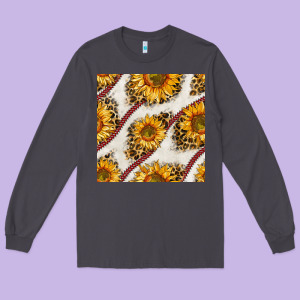 Baseball Sunflowers And Leopard Seamless Pattern Long Sleeve Tee Designed By Bundleandbundleshop