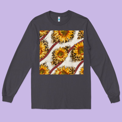 Baseball Sunflowers And Leopard Seamless Pattern Long Sleeve Tee Designed By Bundleandbundleshop