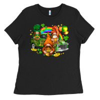 Black St. Patrick's Day gnomies with truck Ladies Tee - HowdyJamesFarm