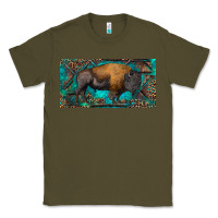 Army Green Bison with leopard and turquoise Classic Tee - RanaPortraitStore