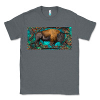 Charcoal Heather Bison with leopard and turquoise Classic Tee - RanaPortraitStore