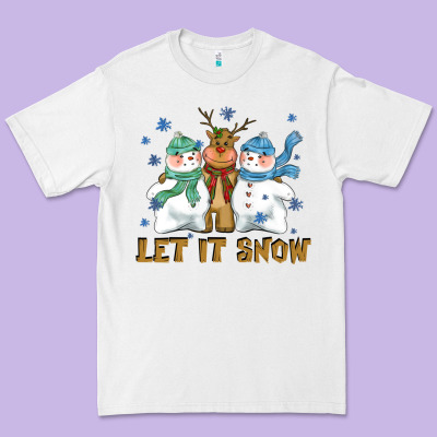 Let It Snow Reindeer Snowman Premium Tee Designed By Cowgirlartshop