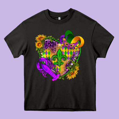 Mardi Gras Heart Heavy Core Tee Designed By Howdyjamesfarm