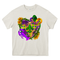 Cream Mardi Gras heart Heavy Core Tee - HowdyJamesFarm