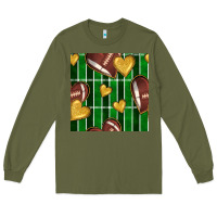 Army Green american football field and hearts seamless pattern Long Sleeve Tee - BundleAndBundleShop