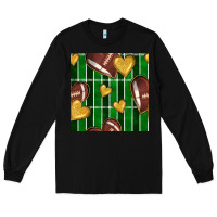 Black american football field and hearts seamless pattern Long Sleeve Tee - BundleAndBundleShop