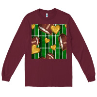 Burgundy american football field and hearts seamless pattern Long Sleeve Tee - BundleAndBundleShop