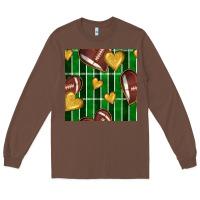 Chestnut american football field and hearts seamless pattern Long Sleeve Tee - BundleAndBundleShop