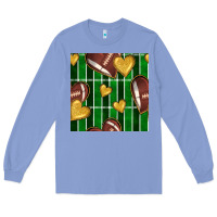 Colony Blue american football field and hearts seamless pattern Long Sleeve Tee - BundleAndBundleShop