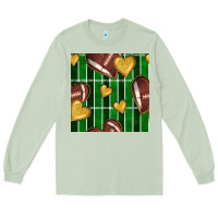 Matcha american football field and hearts seamless pattern Long Sleeve Tee - BundleAndBundleShop