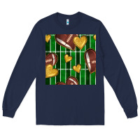 Navy american football field and hearts seamless pattern Long Sleeve Tee - BundleAndBundleShop