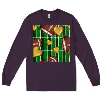 Plum american football field and hearts seamless pattern Long Sleeve Tee - BundleAndBundleShop