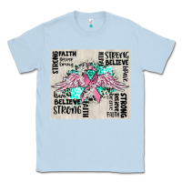Dusty Blue cancer ribbon with angel wings Classic Tee - CowGirlArtShop
