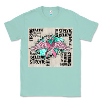 Seafoam cancer ribbon with angel wings Classic Tee - CowGirlArtShop