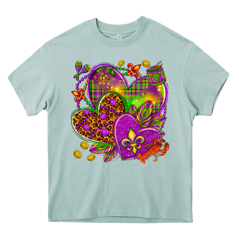 Mardi Gras Hearts Heavy Core Tee by HowdyJamesFarm | Teevron