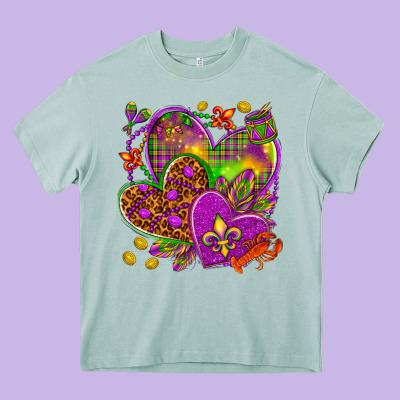 Mardi Gras Hearts Heavy Core Tee Designed By Howdyjamesfarm