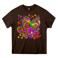 Chocolate Brown Mardi Gras hearts Heavy Core Tee - HowdyJamesFarm