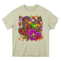 Mossy Mardi Gras hearts Heavy Core Tee - HowdyJamesFarm