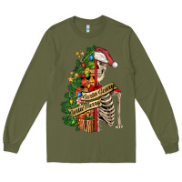 Army Green sorta merry sorta scary skeleton Long Sleeve Tee - FaDigitalArtStudio
