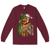 Burgundy sorta merry sorta scary skeleton Long Sleeve Tee - FaDigitalArtStudio