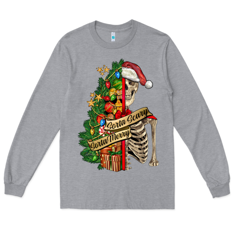 Sorta Merry Sorta Scary Skeleton Long Sleeve Tee by FaDigitalArtStudio | Teevron