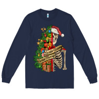 Navy sorta merry sorta scary skeleton Long Sleeve Tee - FaDigitalArtStudio