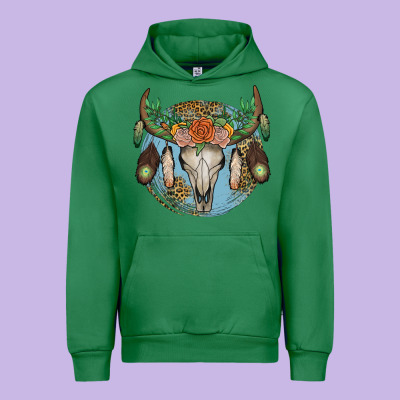 Floral Feather Bull Skull Urban Hoodie Designed By Jahusdesignshop