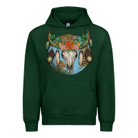 Forest Green floral feather bull skull Urban Hoodie - JahusDesignShop