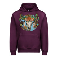 Mauve Wine floral feather bull skull Urban Hoodie - JahusDesignShop