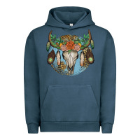 Pigment Midnight Navy floral feather bull skull Urban Hoodie - JahusDesignShop