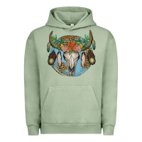 Pigment Oil Green floral feather bull skull Urban Hoodie - JahusDesignShop
