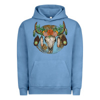 Pigment Pebble Blue floral feather bull skull Urban Hoodie - JahusDesignShop