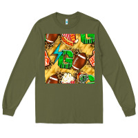 Army Green american football go with thunder and leopard  seamless pattern Long Sleeve Tee - BundleAndBundleShop
