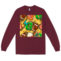Burgundy american football go with thunder and leopard  seamless pattern Long Sleeve Tee - BundleAndBundleShop