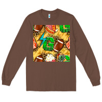 Chestnut american football go with thunder and leopard  seamless pattern Long Sleeve Tee - BundleAndBundleShop