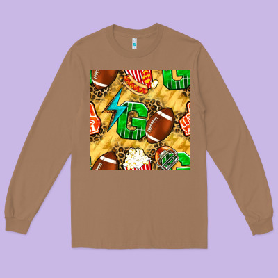 American Football Go With Thunder And Leopard  Seamless Pattern Long Sleeve Tee Designed By Bundleandbundleshop