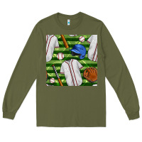 Army Green baseball uniform and field seamless pattern Long Sleeve Tee - BundleAndBundleShop