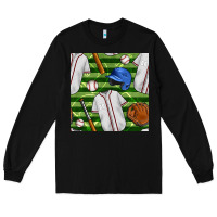 Black baseball uniform and field seamless pattern Long Sleeve Tee - BundleAndBundleShop