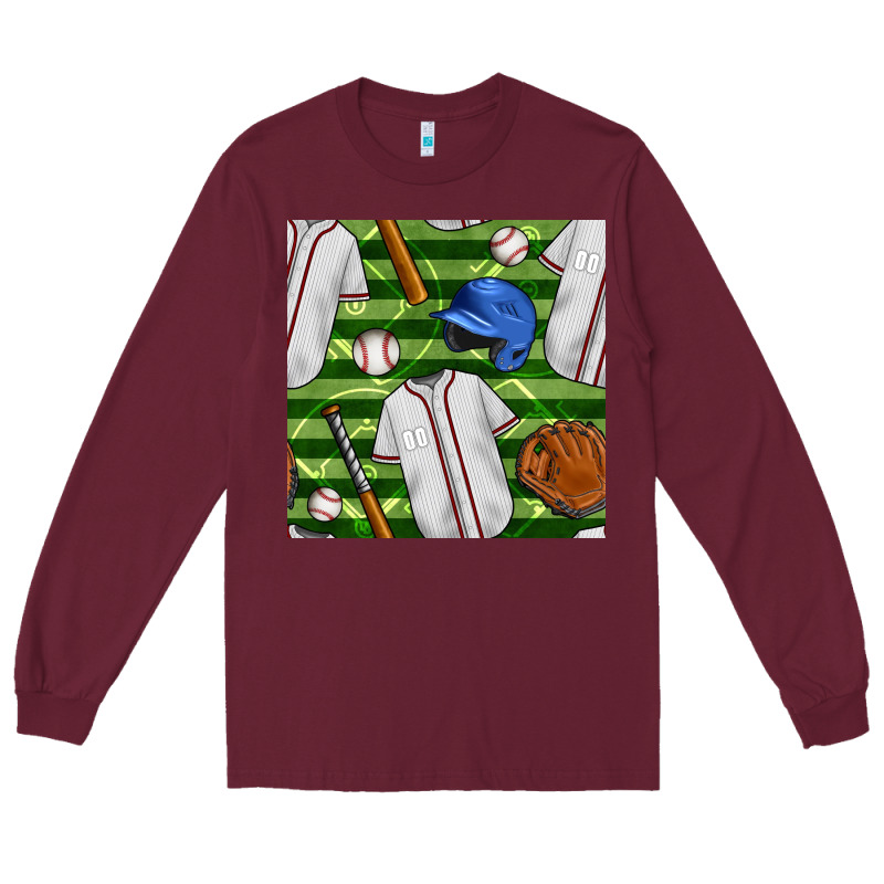 Baseball Uniform And Field Seamless Pattern Long Sleeve Tee by BundleAndBundleShop | Teevron