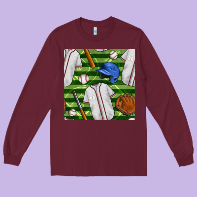 Baseball Uniform And Field Seamless Pattern Long Sleeve Tee Designed By Bundleandbundleshop