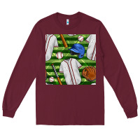 Burgundy baseball uniform and field seamless pattern Long Sleeve Tee - BundleAndBundleShop