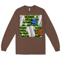 Chestnut baseball uniform and field seamless pattern Long Sleeve Tee - BundleAndBundleShop