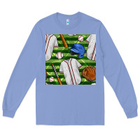 Colony Blue baseball uniform and field seamless pattern Long Sleeve Tee - BundleAndBundleShop