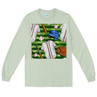 Matcha baseball uniform and field seamless pattern Long Sleeve Tee - BundleAndBundleShop